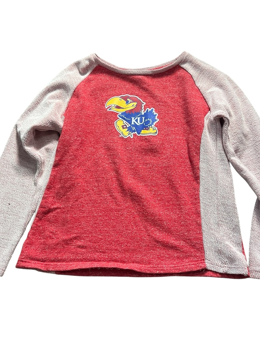 Kansas University KU Jayhawks Red White Raglan Womens Sweater Size Medium
